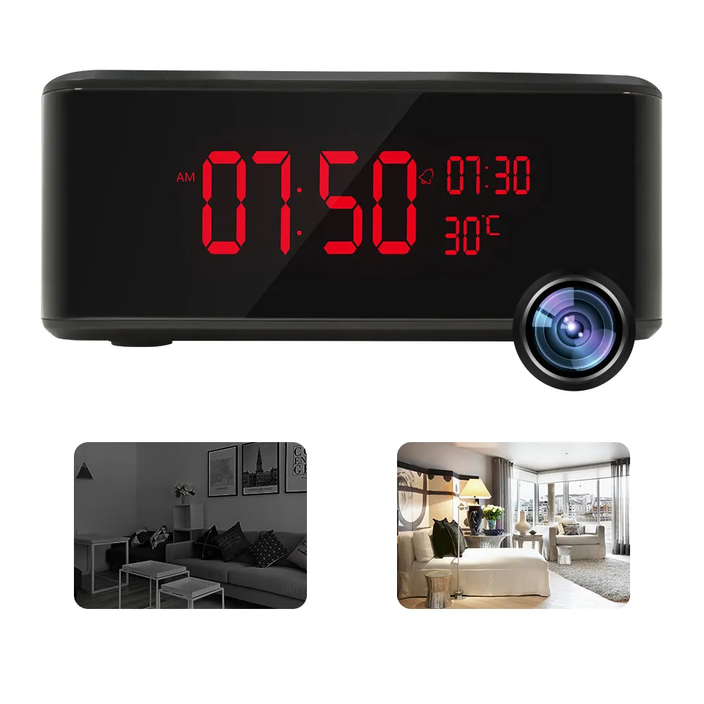 Wireless Wi-FI Spy Camera 1080p Video Recorder Alarm Clock / Bluetooth Speaker / Wireless Phone Charger