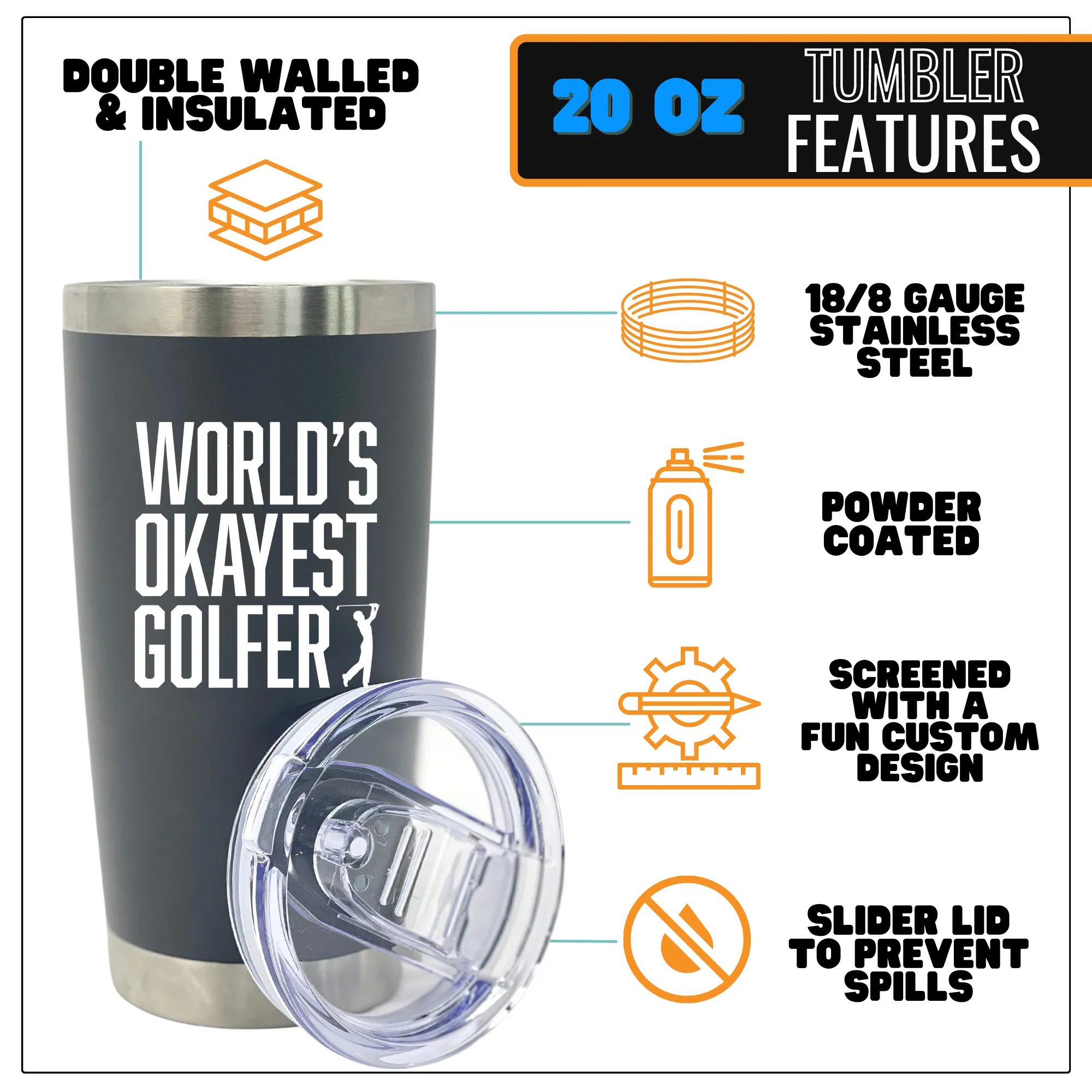 World's Okayest Golfer 20 oz Gray Tumbler for Golfers