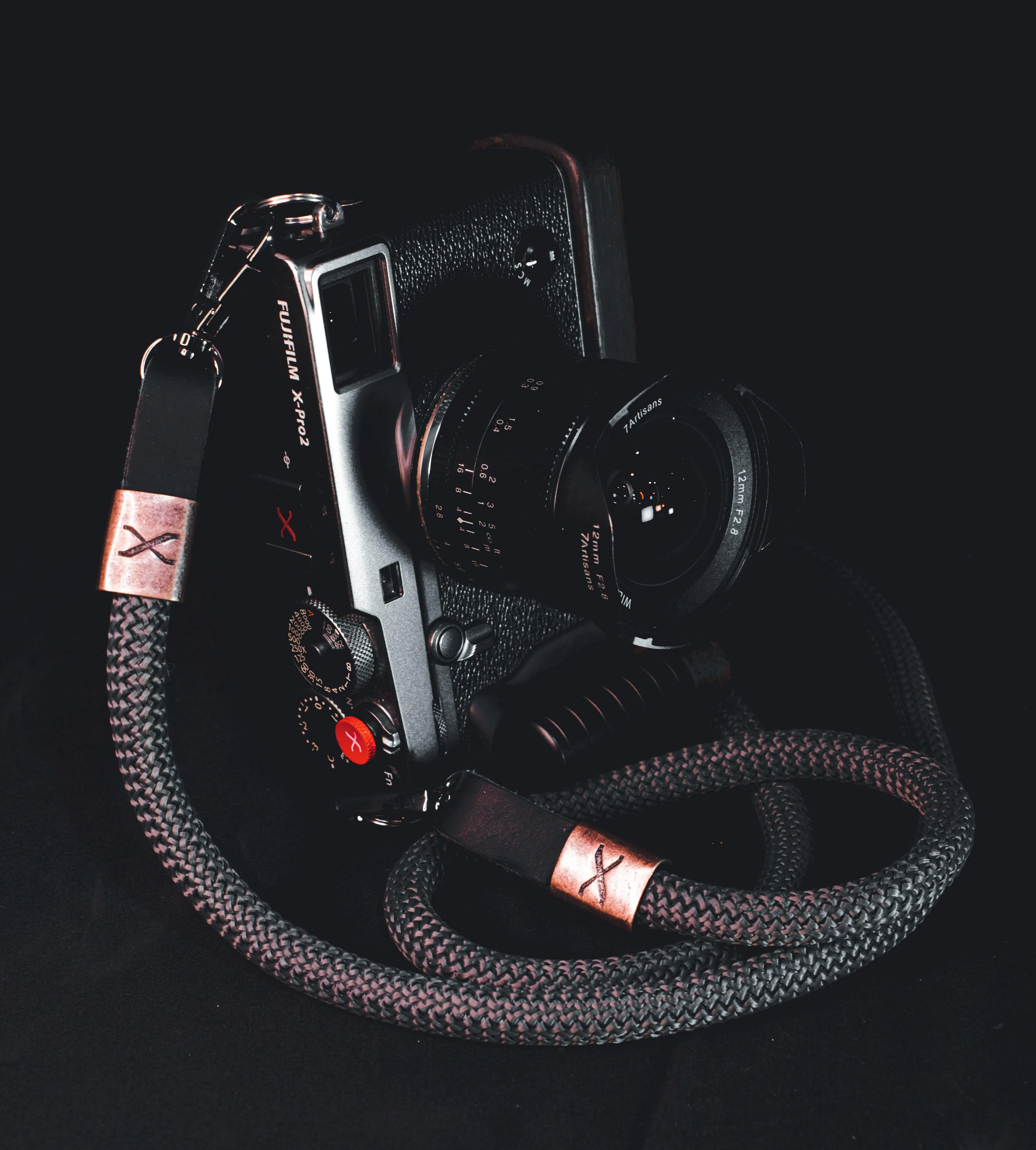 X Copper - Dark Grey Rope -Black Leather Camera Strap
